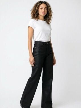 PAIGE Black High-Rise Wide-Leg Jeans